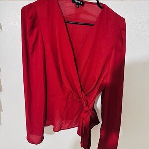 Timing Women's Vibrant Red Tie-Front Blouse